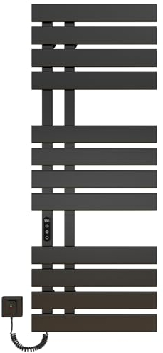 Toallero Baño Radiador, Toallero Electrico Baño Negro WiFi, 500×1300mm, 460W, Calentador de Toallas WiFi, para Alexa y Google Home y App, Radiador Toallero Electrico, Ahorro energía-WiFi Black Left
