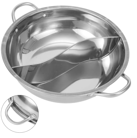 ZYNCUE Pentola da 28/30 cm, doppia divisione, in acciaio, pentola a doppia faccia, pentola a due sapori, pentola a induzione, fornello a gas, compatibile per cene in famiglia, amici e feste (30