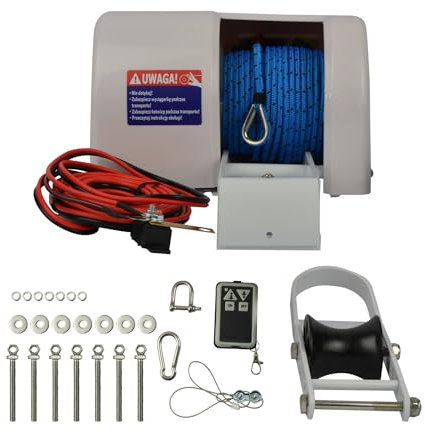 HUSAR winch Treuil électrique 12 V, pour Ancre 16 kg | 35lbs -Télécommande sans Fil,Longueur de Corde 30,5,Treuil Guindeau D'ancre,Treuil pour Bateau,Mini Treuil pour Yachts,Bateaux de pêche,Voiliers