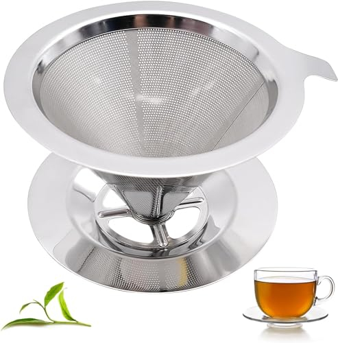 Filtro de Café Permanente, Filtro de Café de Acero Inoxidable, Filtro de Cono de Goteo de Café con Base, Gotero sin Papel Coffee Filter para 1-2 Tazas