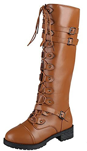 Botas de invierno para mujer con tacón, botas altas para mujer, con hebillas, negro y marrón, suela de goma plana, zapatos de cremallera lateral, zapatos de invierno, cómodos, impermeables, marrón, 37