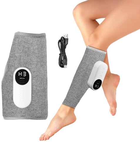 AOGOE Benmassör, vadmassage för cirkulation och smärtlindring, 3 intensitetsnivåer, 3 massagelägen, värmeterapi, knämassage med USB Type-C uppladdningsbar, trådlös design, justerbar storlek, grå