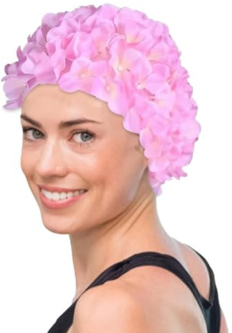 Cuffia da nuoto per donna | Cuffia da nuoto Fashion Flower con petali floreali | Cuffia da bagno stile retrò Cuffia da nuoto per capelli lunghi e corti da donna per piscina di parchi acquatici