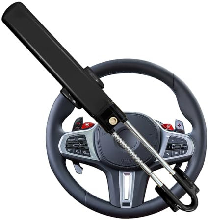 Steering Wheel Lock Twin Bar, Steering Lock, Stop Thieves Stealing Your Car, Car Steering Wheel Locks, Anti-Theft Device, Universal Fit, High Visibility, Adjustable Length, 3 Keys (Black)