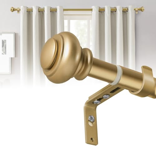 BellaHills Barra para Cortinas Dorada 76-150 cm, Barra de Cortina con Rosca Interna y Doble Ajuste, Tubo Hierro Fundido Ø 2,5 cm, para Salón y Comedor, Soporta 20kg