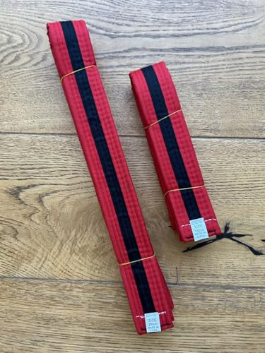 MARTIAL ARTS STRIPED BELTS Kids & adults, KARATE, TAEKWONDO, JUDO, KICKBOXING, BELTS 150cm & 280cm (Red Bely, Black Stripe, 280cm)