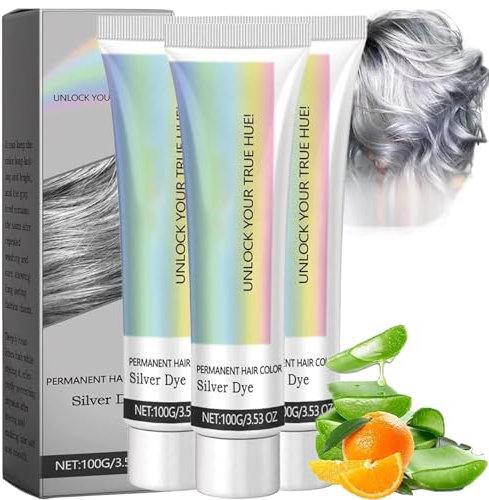 Tinte Para Cabello Plateado Con Extracto De Esencia Natural,Tinte Para Cabello Plateado Inherenta,Tinte Para Cabello Plateado Con Extracto, Crema Para Teñir El Cabello Natural Gris Plateado (3 piezas)