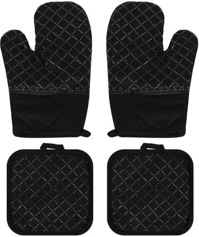 2 Pz Guanto da Forno & 2 Pz Presine da Cucina Silicone, Guanti Cucina Forno, Guanti da Forno Cucina, Guanti da Cucina Resistenti al Calore Fino a 300°C per Cucinare Cuocere Grigliare