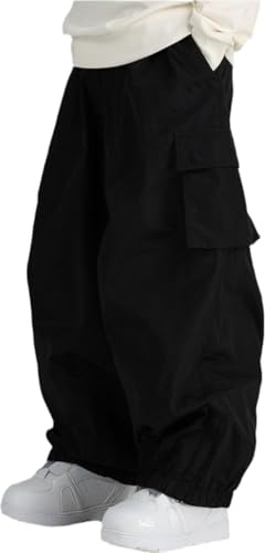 KaloKLU Pantalon de ski baggy cargo uni pour femme - Imperméable et chaud - Avec poches, Noir, L