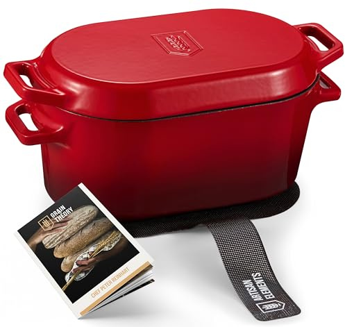 Kook Dutch Oven, for Bread Baking, Sourdough Loaf Pan, Dual Handles, Enameled Cast Iron, with Sling, Dishwasher Safe, 3.4 Qt, Cherry Ombre