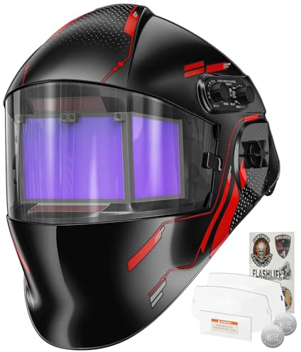 ARCCAPTAIN Auto Darkening Welding Helmet with Panoramic Side View, 6.22 x 2.8 Extra-Large Viewing Screen, 1/1/1/1 True Color Welding Hood, 4 Arc Sensors, Shade 3/4-8/9-13 for TIG/MIG/ARC/Cut/Grind