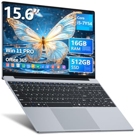 Ordenador Portátil 15,6 Pulgadas con Core i5 7Y54 Procesador, Win 11 PC Portátil 16GB RAM 512GB SSD, Laptop 1920*1080 FHD Pantalla, Computadora Portátil con Teclado Numérico Retroiluminado HDMI USB3.0