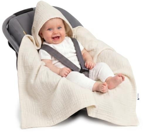 Medi Partners Mousseline nid d'Ange Bebe été Couverture enveloppante Bébé siege Auto 85x85cm Couvertures bebe nid d'ange Une Douce Oeko-Tex Moelleuse pour landaus (Beige)