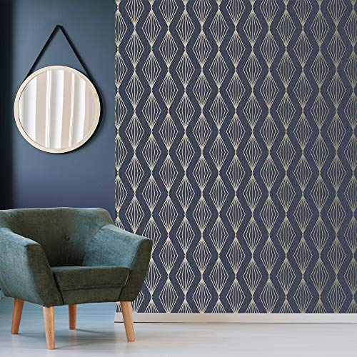 Boutique Marquise Geo Sapphire Wallpaper | Paste The Wall | Blue Geometric | Eco-Friendly