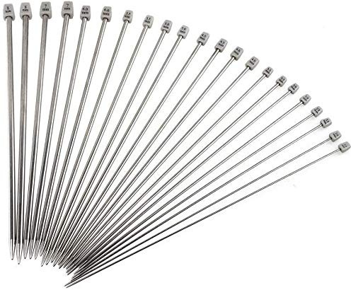 NC Lot de 11 paires d'aiguilles à tricoter en acier inoxydable de 36 cm comprenant 2,0 mm 2,5 mm 3,0 mm 3,5 mm 4,0 mm 4,5 mm 5,0 mm 5,5 mm 6,0 mm 7,0 mm 8,0 mm