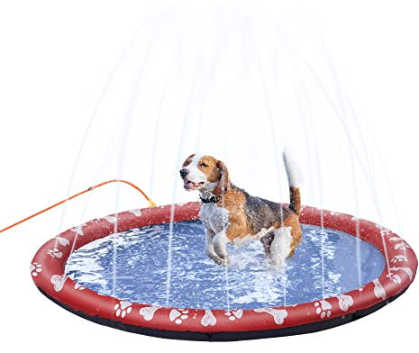 PawHut Dog Splash Pad, Pet Sprinkler Mat, Non-Slip Dog Paddling Pool, Foldable Outdoor Sprinkler and Splash Mat Water Play for Garden, Patio, Summer Fun, 150 cm