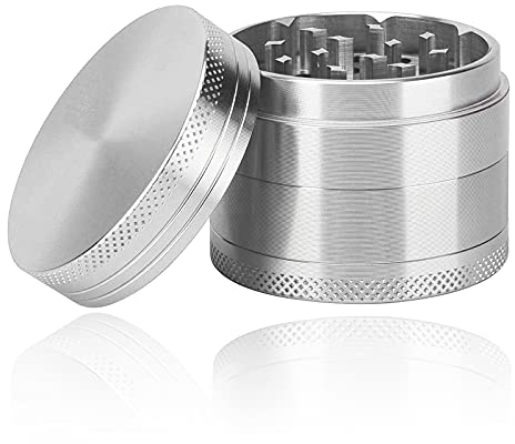 Pollen Grinder Crusher, Zinklegierung Kräutermühle, für Spice,Kräuter,Gewürze,Herb,Kaffee 4-teiliges Set mit Pollen Scraper, Silber