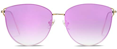 SOJOS Retro Runde Katzenaugen Sonnenbrille Mirrored Metall Flach Linsen SJ1085 mit Gold Rahmen/Verlauf Violett Linse