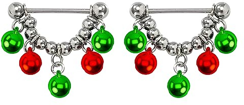 FLOGWE 14G 316L Christmas Nipple Rings Piercing Stainless Steel Christmas Bells Nipple Piercing Body Pierced Jewelry for Women