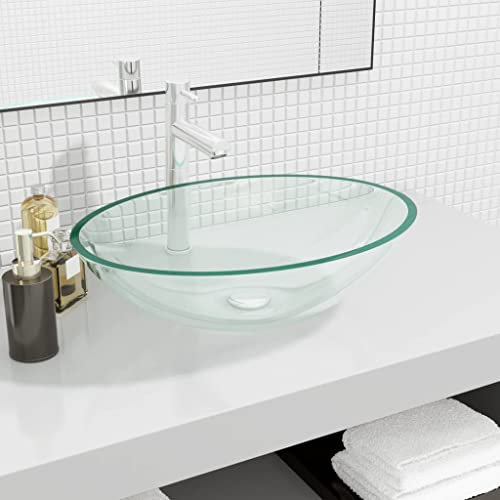 ANNLERA Évier de Salle de Bain Verre 50x37x14 cm Transparent Apparence Moderne Lavabo de Lieu de Travail Large Application Vasque pour Toilettes Salles d'eau Garage Facile à Nettoyer