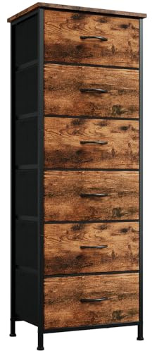 Somdot Tall Chest of Drawers for Bedroom with 6 Fabric Drawers, Tallboy Storage Cabinet for Closet Wardrobe Kids Dorm Living Room Entryway Hallway Laundry, Wood Grain Print