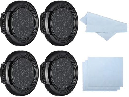 PATIKIL 30,5mm Tappo Obiettivo, 4pz Copriobiettivo a Pinze Laterale con Panno per la Pulizia, Adatto per Obiettivi DSLR Universali 30,5mm, Nero