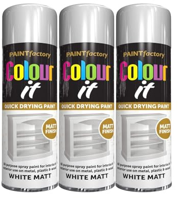 PNJB White Matt Spray Paint, Aerosol Paint, Quick Drying, Ideal For Metal, Plastic, Wood, Interior & Exterior Use, Versatile,Excellent Coverage,250ml, (3PCS)
