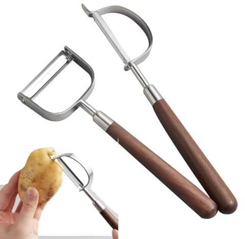 2-delad 304 rostfritt stål grönsaksskalare valnöt trähandtag skalare kök säker morot träskalare hem potatisskalare superskarpt blad frukt melon Y-formad skalare