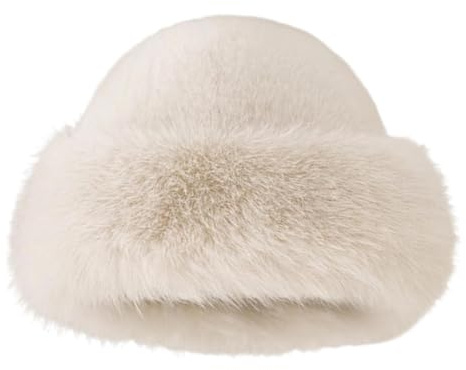 Winter Warme Mütze Damen, Vintage Eimer Kugelhut | Warmer Plüschhut - Damenhut Winddichter Winterhut für Damen Mädchen Elegantes Modeaccessoire, Cremefarben, L