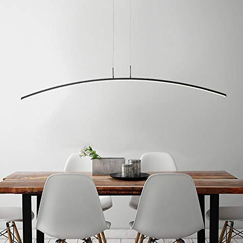 Luz de colgante LED moderno de lámpara, lámpara de metal de arco de 47 pulgadas techo de techo colgante accesorio de iluminación 3000k-3500k 21W para la mesa de comedor de la isla de la cocina (negro)