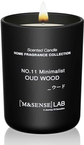 M&SENSE Naturligt sojaljus | Oud Wood | 250 g, 50 H bränning | minimalistiskt doftljus för avkoppling, present, heminredning | för sovrum, kontor, fest stor