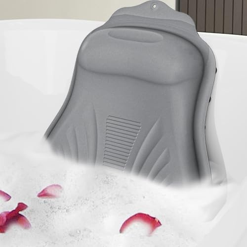 lomonmen Almohada Bañera,Almohadas de Baño con Ventosas,Cojin Bañera Ergonómica Silicona,Cojín de Baño para Jacuzzi SPA e Hidromasajes (Gris)