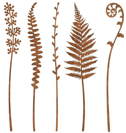 Generisch Rostige Eisen Farn Gartenstecker Deko Für Blumentopf Terrasse Rasen Rustikale Gartendekoration 5er Set Outdoor Deko