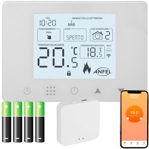 CRONOTERMOSTATO WIFI A BATTERIE PROGRAMMABILE SMARTPHONE APP ALEXA TERMOSTATO CALDAIA DA PARETE O BOX 503 display in ITALIANO con Gateway Zigbee