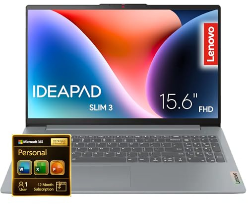 Lenovo IdeaPad Slim 3i - 15.6“ FHD Dispaly - Intel 4 Cores - Microsoft 365 Included - 1.1TB Storage | 128GB SSD and 1TB Cloud, Military-Grade, no Mouse | Learn, Work, Quality and Stream