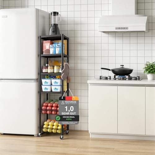 AQRA Etagère Métallique à Tablettes Ajustables pour Cuisine & Garage | 6 Tablettes, dim.30,5×40×157cm, Charge >180kg, Usage Cuisine, Bureau, Garage