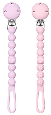 TYRY.HU Attache Sucette Silicone Clips Chaîne de Tétine en Une Pièce Anneau de Dentition pour Garçons et Filles Design Monobloc Bébé Tétines 0M+ 2Pièces