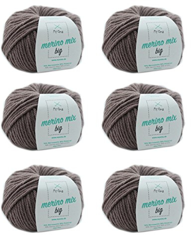 MyOma Merino Wolle Taupe (Fb 3995) - 6 Knäuel Zum Stricken - Dicke Braune Merinowolle + GRATIS Label - 50g/75m - Nadelstärke 6-7mm - Weiche Wolle