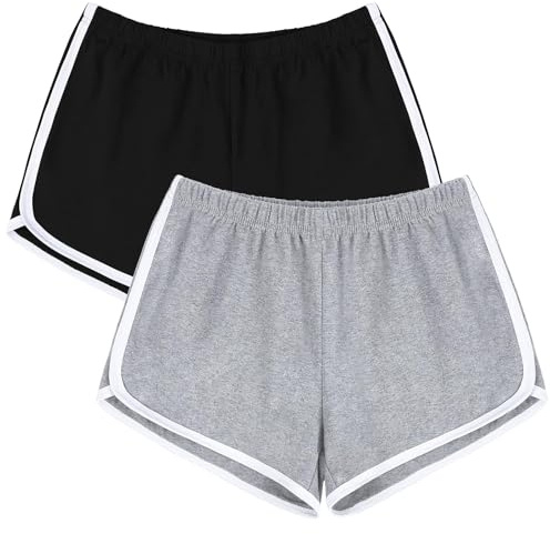 URATOT 2-pack sportshorts, bomull, yoga, dans, korta byxor, sommar, sportshorts