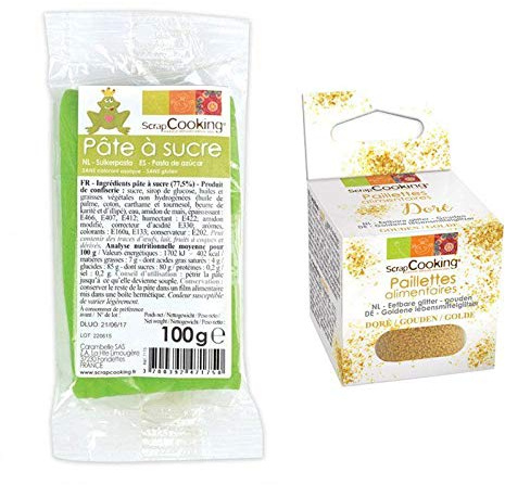 Gräsgrön sockerpasta 100 g + guldglitter