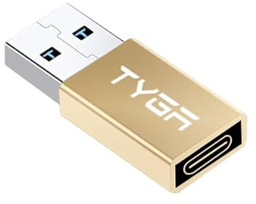 TYGA USB C Female to USB A Male Adapter - 3.0/3.1 Connector - Fast Charging, Converter with High-Speed 5Gbps - Compatible with IOS, Android devices – Data Sync, Transfer, Plug & Play - 1 Gold