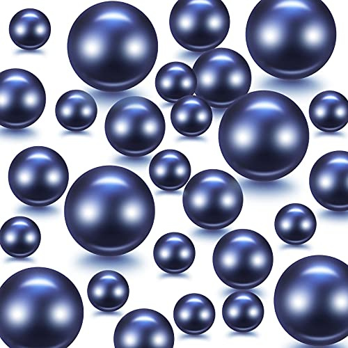 Hicarer 120 Pcs Blue Water Beads 3 Sizes Navy Blue Floating Beads for Vase Fillers Table Centerpieces Makeup Brush Holder Round Faux Pearls for Valentines Wedding Home Decor, 14/20/ 30 mm