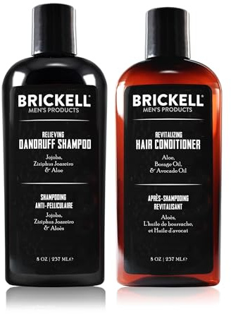 Brickell Men's Daily Relieving Dandruff Shampoo & Conditioner Set, Shampoo with 1.8% Salicylic Acid, Jojoba and Ziziphus Joazeiro, Scented