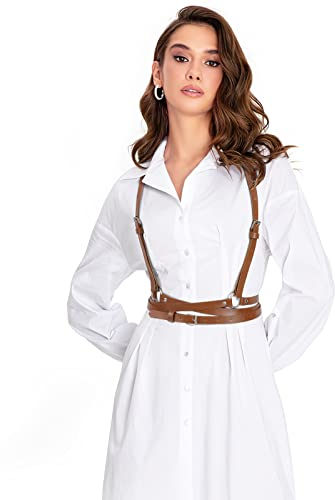 JasGood Punk Taillengürtel, Damen Schwarz PU Leder Skinny Body Verstellbare Gürtel mit Gothic Kreis für Party Halloween Cosplay