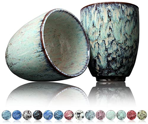 Ganzoo © Taza de café de cerámica, diseño sin asa, 200 ml, juego de 2 unidades, taza de café, taza de té, taza con diseño moderno, ejemplares únicos de colores (andeer)