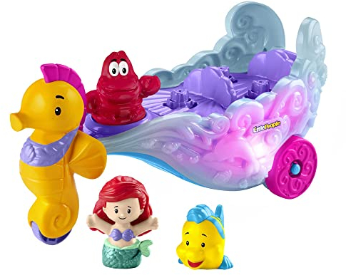 Fisher-Price Little People Kleinkinder-Spielset mit Disney Prinzessin Arielle- und Fabius-Figuren sowie Kutsche mit Musik und Lichtern - HMX83