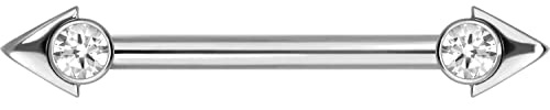 PIERCINGLINE Piercing per capezzolo in titanio con filettatura interna, freccia punta + cristallo piercing barretta capezzolo petto intimo colori assortiti, Titanio