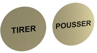 Lot de 2 Enseignes Métalliques Circulaires Adhésives pour Portes - Inscription 'Pousser/Tirer' - Signalétique Universelle pour Entreprises, Restaurants, Bars, Hôtels, Écoles, Cafés. (Couleur or)