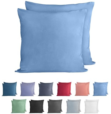 Komfortec 100% Baumwolle Kissenbezüge 2er Set 40x40 cm, Superweicher Premium Jersey Kopfkissenbezug 150 g/m², Kissenhülle, Hellblau