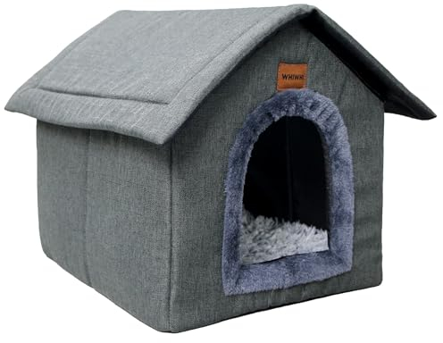 Whiwhi Hundehütte Hundehöhle mit Abnehmbarem Plüschkissen Katzenhöhle Haustierhaus Warmes Und Gemütliches Hundehaus Katzenhaus 35x30x35cm